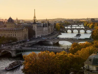 Paris and Seine River at sunset